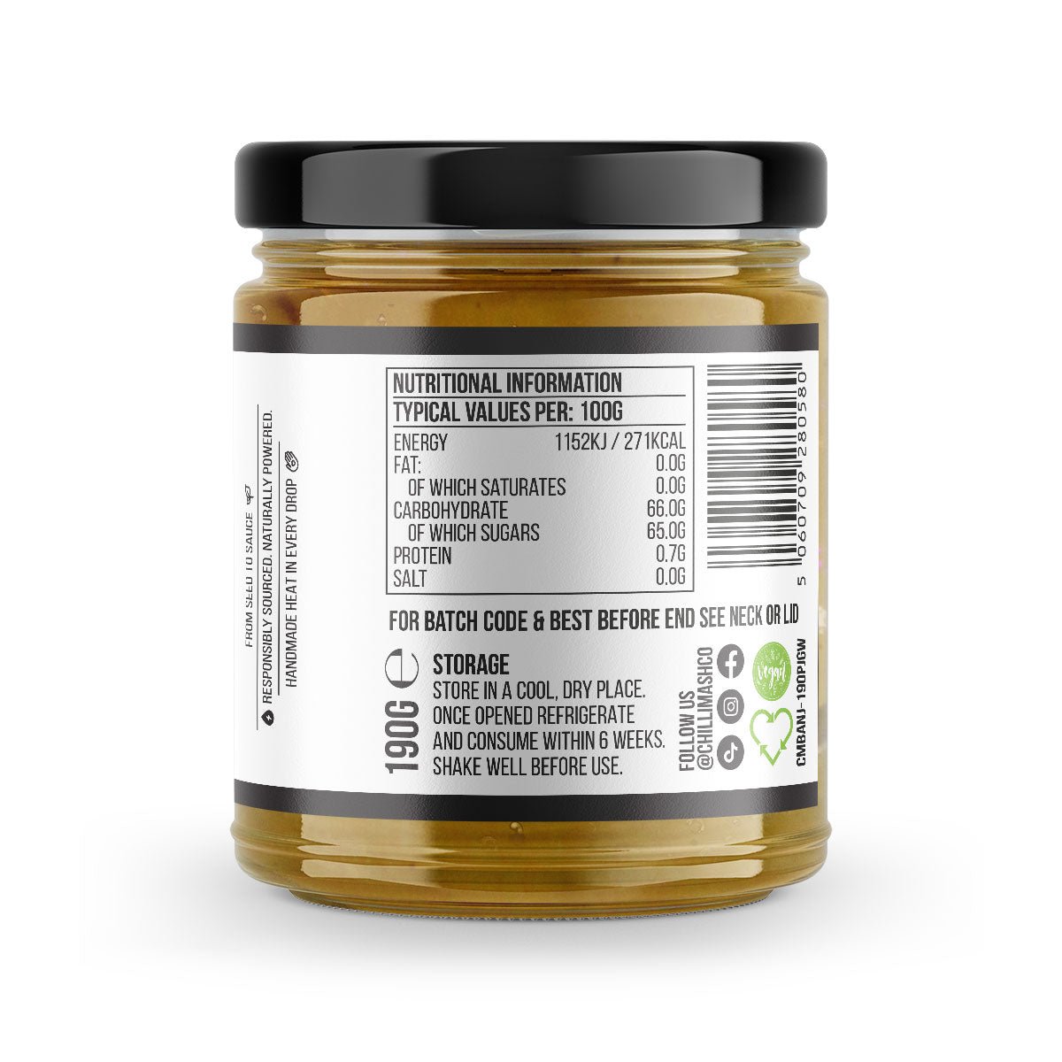 Back label of Banana Jam by Chilli Mash Co. – Bold Spice & Endless Flavour