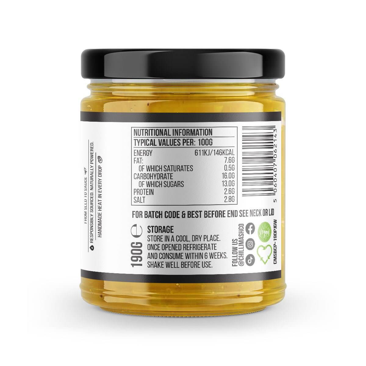 Back label of Scotch Bonnet Chilli Pickle by Chilli Mash Co. – Bold Spice & Endless Flavour