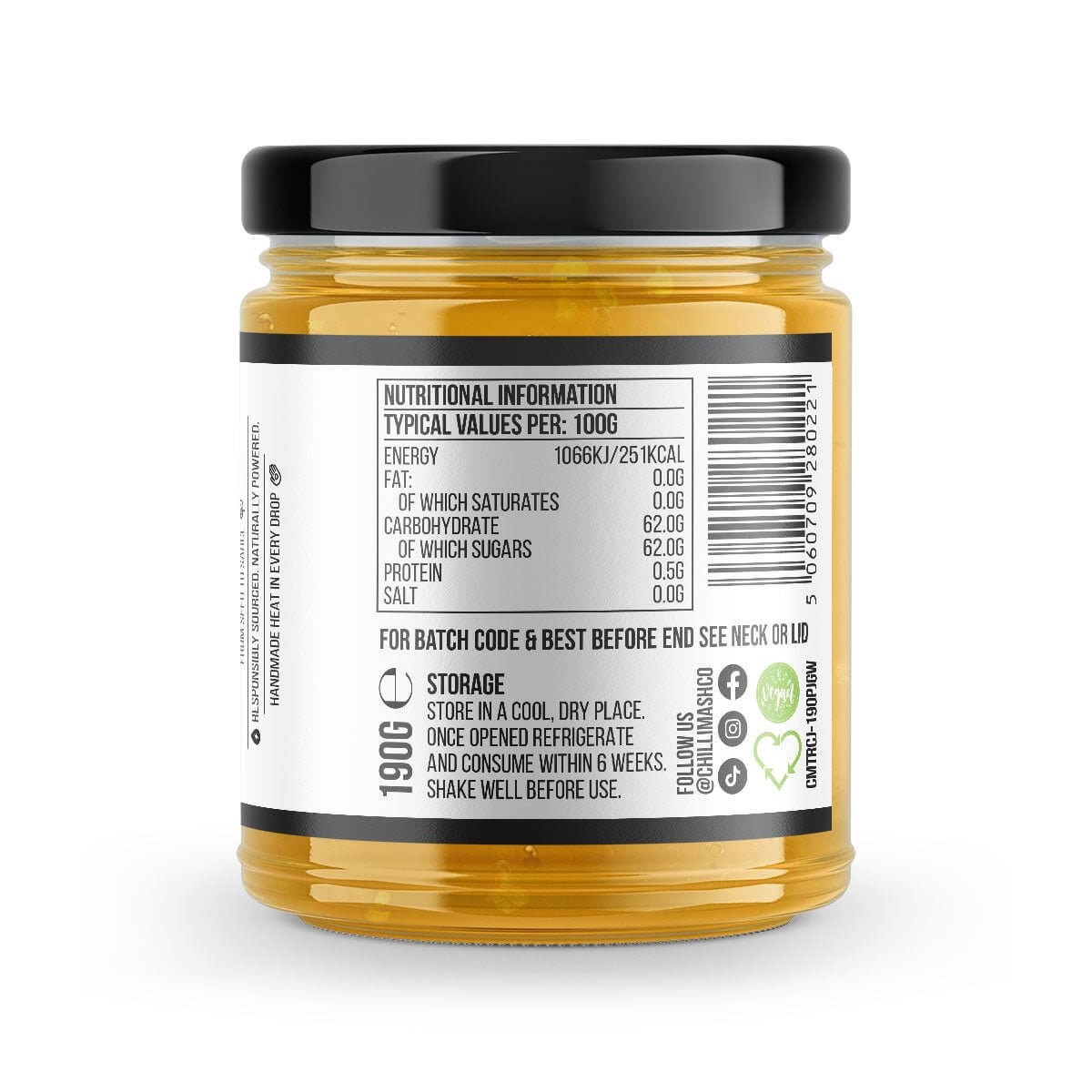 Back label of Tropical Chilli Jam by Chilli Mash Co. – Bold Spice & Endless Flavour