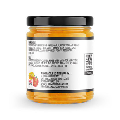 Jar of Scotch Bonnet Chilli Pickle from Chilli Mash Co. on a white background