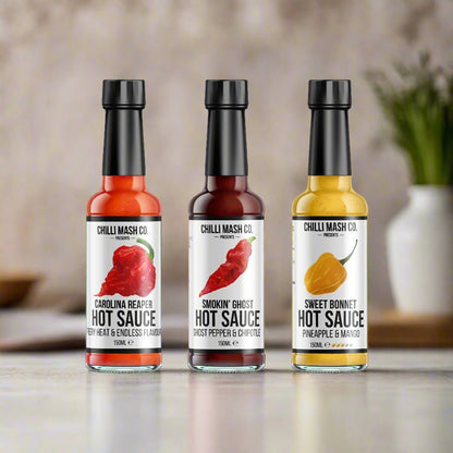 Hot Sauce Trio | 3x 150ml | Chilli Mash Company | Mild To Wild | Gift Boxed - Chilli Mash Co.